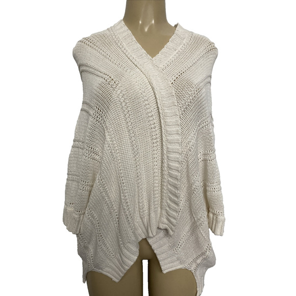 Wooden Ships Open Cardigan Sweater Dolman Sleeve White Cotton Blend S M - Picture 1 of 7